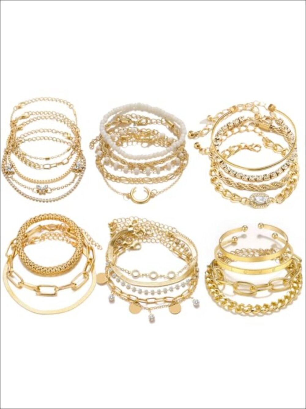 14K Gold Plated Layered Link Bracelet Set Adjustable Stackable Jewelry Gift